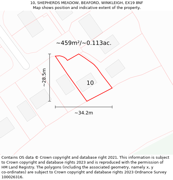 10, SHEPHERDS MEADOW, BEAFORD, WINKLEIGH, EX19 8NF: Plot and title map