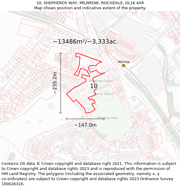 10, SHEPHERDS WAY, MILNROW, ROCHDALE, OL16 4AR: Plot and title map