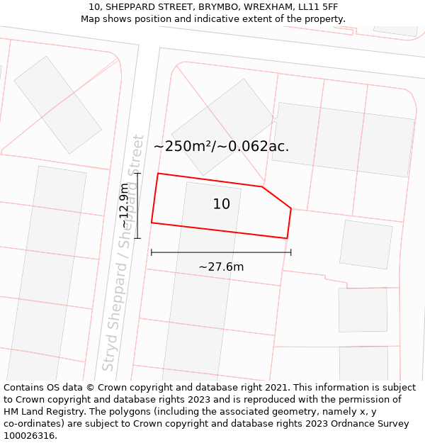 10, SHEPPARD STREET, BRYMBO, WREXHAM, LL11 5FF: Plot and title map