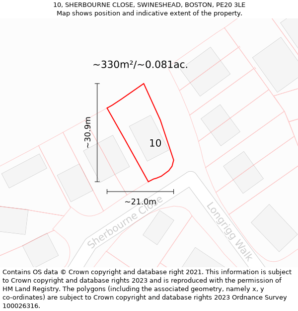 10, SHERBOURNE CLOSE, SWINESHEAD, BOSTON, PE20 3LE: Plot and title map