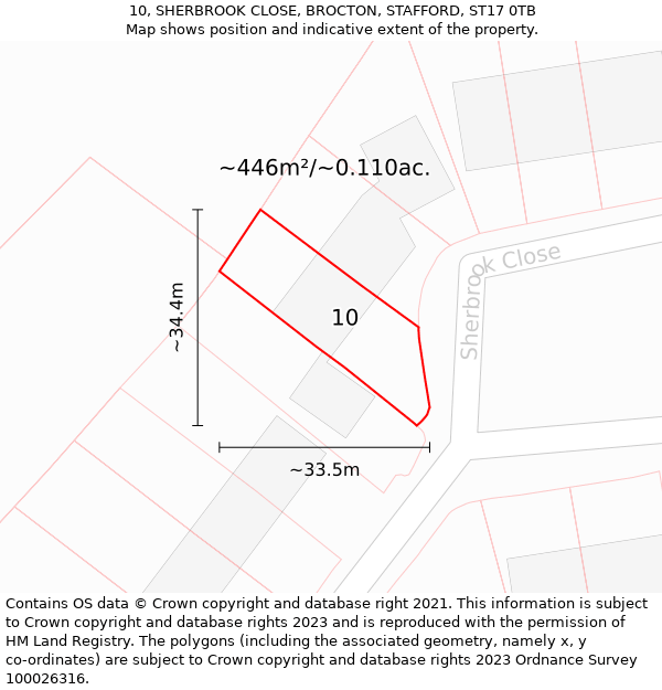 10, SHERBROOK CLOSE, BROCTON, STAFFORD, ST17 0TB: Plot and title map