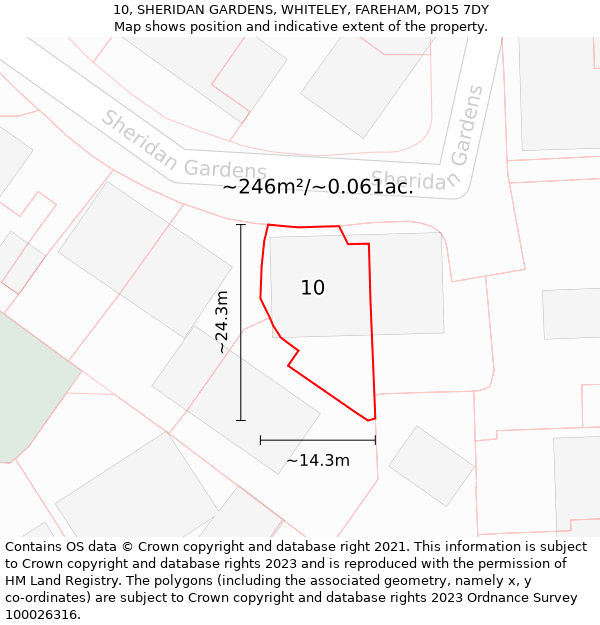 10, SHERIDAN GARDENS, WHITELEY, FAREHAM, PO15 7DY: Plot and title map