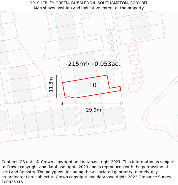 10, SHERLEY GREEN, BURSLEDON, SOUTHAMPTON, SO31 8FL: Plot and title map