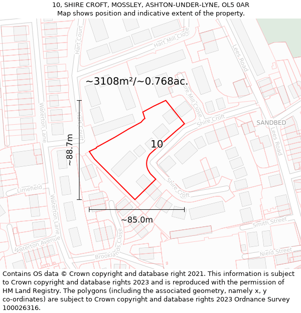 10, SHIRE CROFT, MOSSLEY, ASHTON-UNDER-LYNE, OL5 0AR: Plot and title map