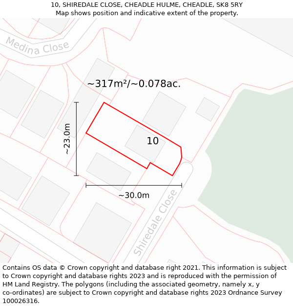 10, SHIREDALE CLOSE, CHEADLE HULME, CHEADLE, SK8 5RY: Plot and title map