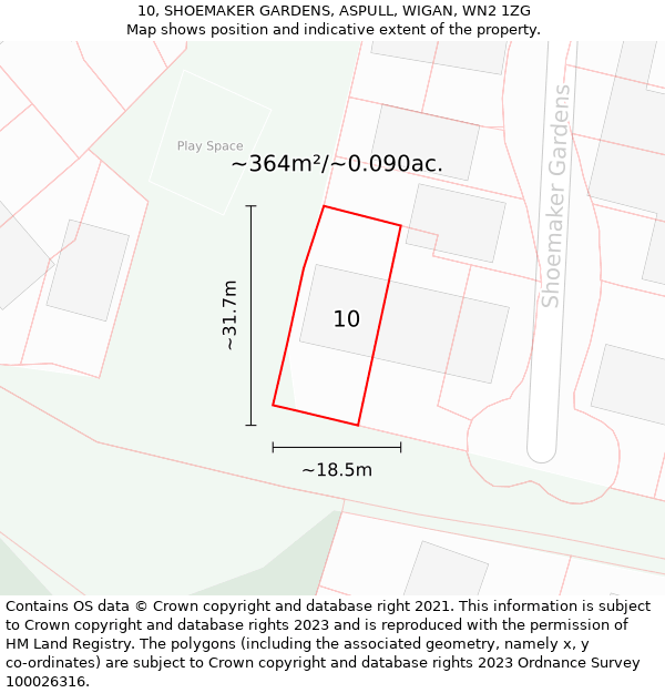 10, SHOEMAKER GARDENS, ASPULL, WIGAN, WN2 1ZG: Plot and title map