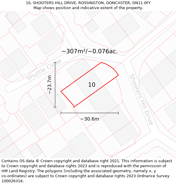 10, SHOOTERS HILL DRIVE, ROSSINGTON, DONCASTER, DN11 0FY: Plot and title map