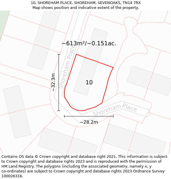 10, SHOREHAM PLACE, SHOREHAM, SEVENOAKS, TN14 7RX: Plot and title map