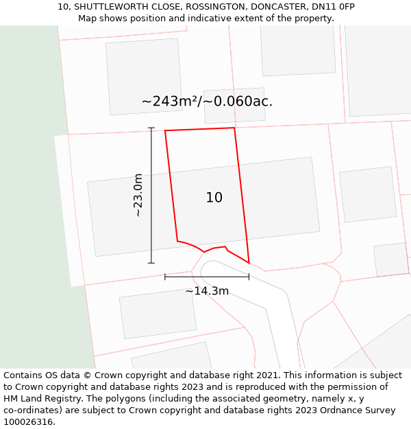 10, SHUTTLEWORTH CLOSE, ROSSINGTON, DONCASTER, DN11 0FP: Plot and title map