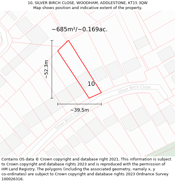 10, SILVER BIRCH CLOSE, WOODHAM, ADDLESTONE, KT15 3QW: Plot and title map