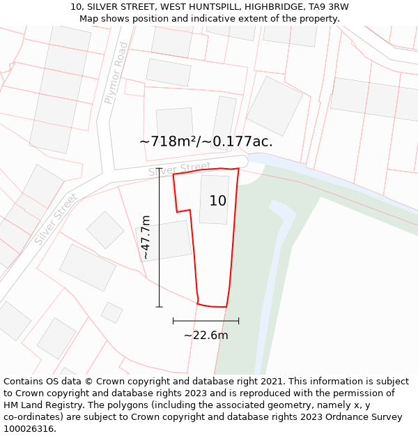 10, SILVER STREET, WEST HUNTSPILL, HIGHBRIDGE, TA9 3RW: Plot and title map