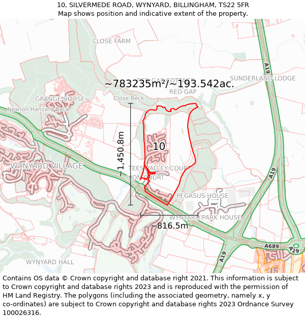 10, SILVERMEDE ROAD, WYNYARD, BILLINGHAM, TS22 5FR: Plot and title map