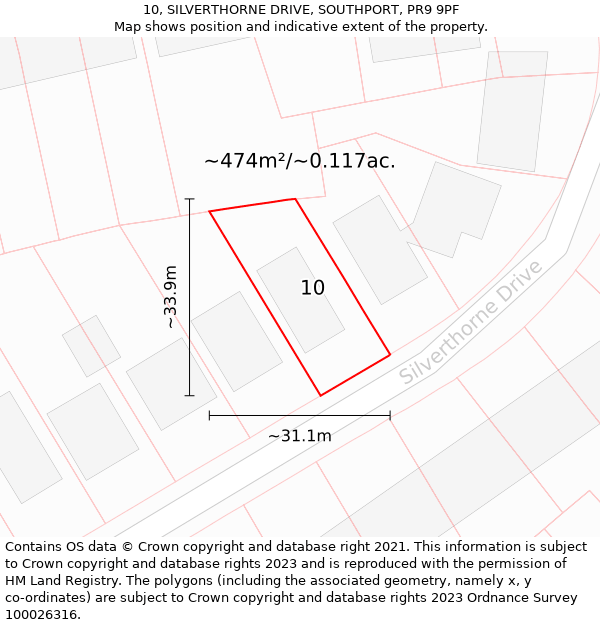 10, SILVERTHORNE DRIVE, SOUTHPORT, PR9 9PF: Plot and title map