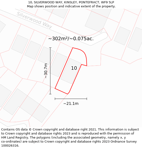 10, SILVERWOOD WAY, KINSLEY, PONTEFRACT, WF9 5LP: Plot and title map