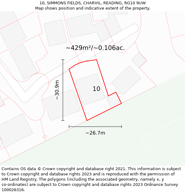 10, SIMMONS FIELDS, CHARVIL, READING, RG10 9UW: Plot and title map