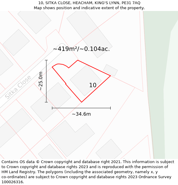 10, SITKA CLOSE, HEACHAM, KING'S LYNN, PE31 7AQ: Plot and title map