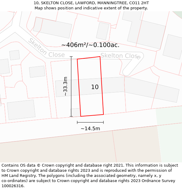 10, SKELTON CLOSE, LAWFORD, MANNINGTREE, CO11 2HT: Plot and title map