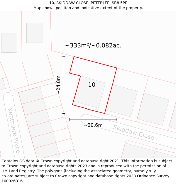 10, SKIDDAW CLOSE, PETERLEE, SR8 5PE: Plot and title map