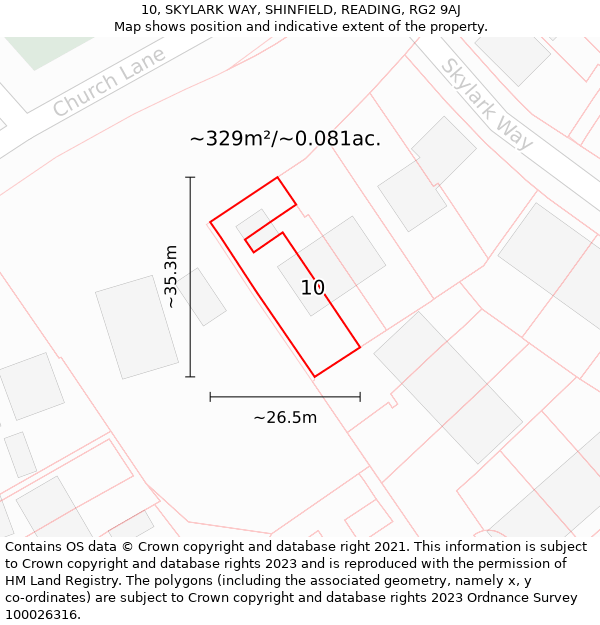 10, SKYLARK WAY, SHINFIELD, READING, RG2 9AJ: Plot and title map