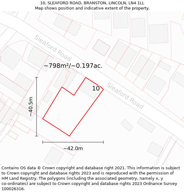 10, SLEAFORD ROAD, BRANSTON, LINCOLN, LN4 1LL: Plot and title map