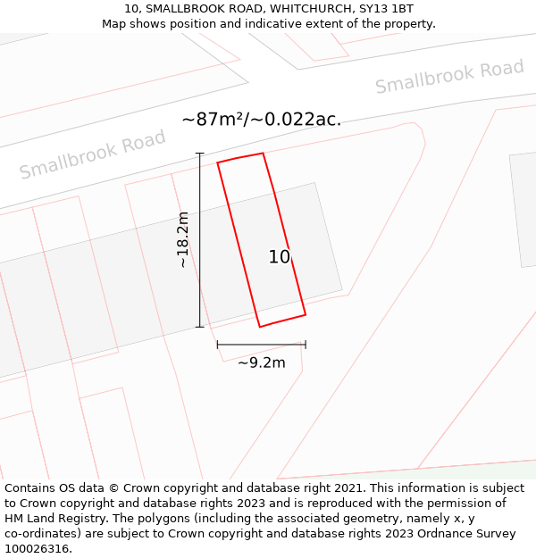 10, SMALLBROOK ROAD, WHITCHURCH, SY13 1BT: Plot and title map