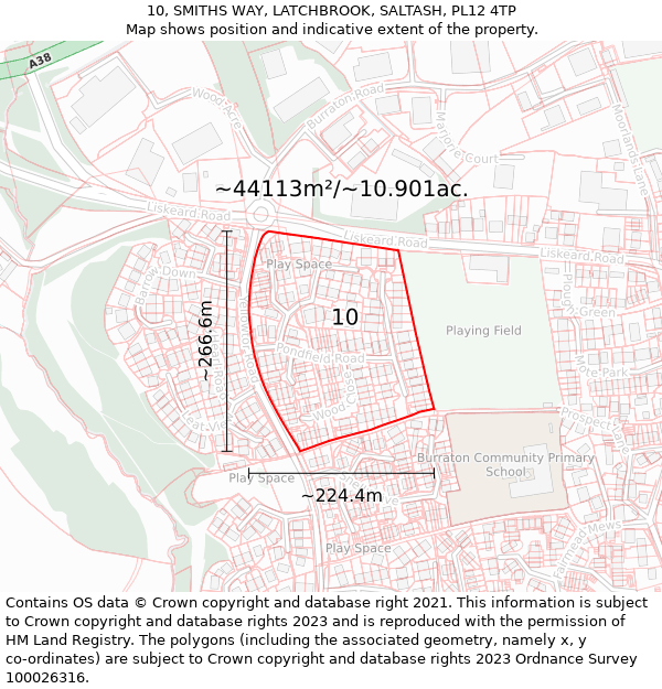 10, SMITHS WAY, LATCHBROOK, SALTASH, PL12 4TP: Plot and title map