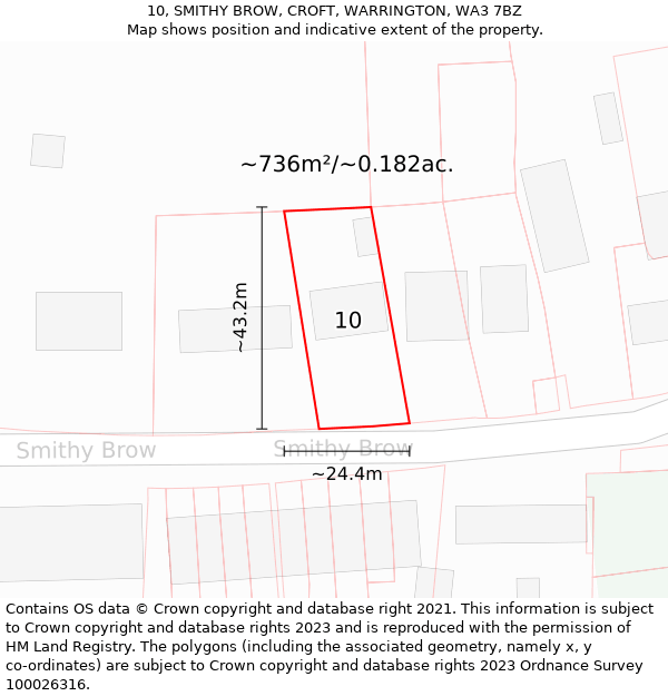 10, SMITHY BROW, CROFT, WARRINGTON, WA3 7BZ: Plot and title map