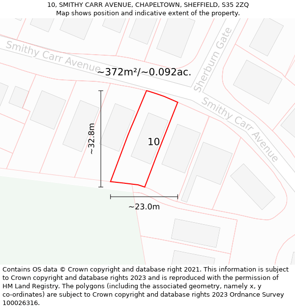 10, SMITHY CARR AVENUE, CHAPELTOWN, SHEFFIELD, S35 2ZQ: Plot and title map