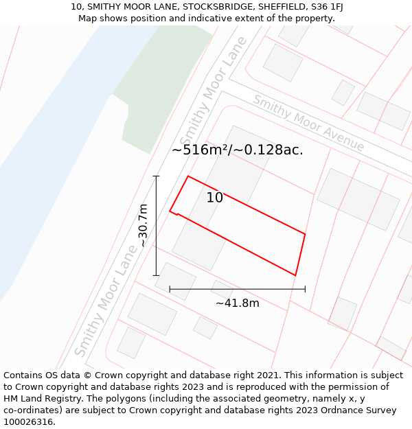 10, SMITHY MOOR LANE, STOCKSBRIDGE, SHEFFIELD, S36 1FJ: Plot and title map