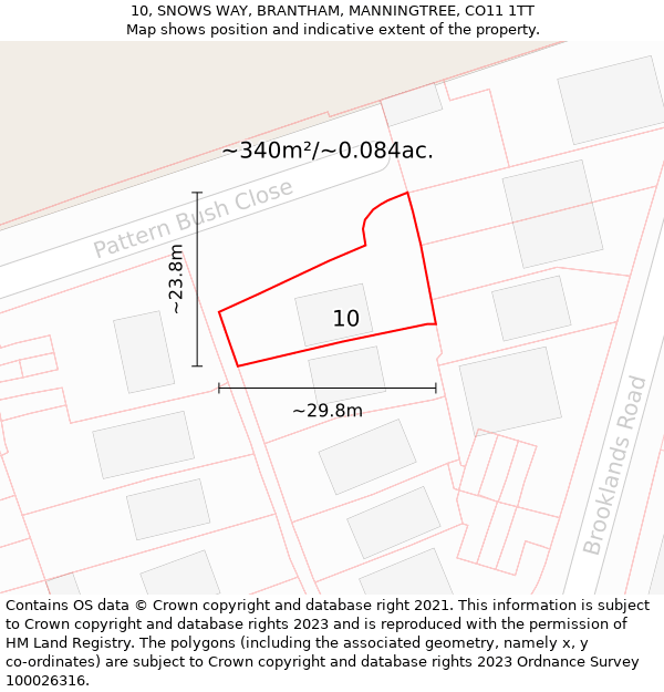 10, SNOWS WAY, BRANTHAM, MANNINGTREE, CO11 1TT: Plot and title map