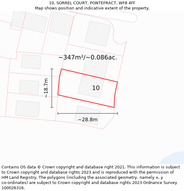 10, SORREL COURT, PONTEFRACT, WF8 4FF: Plot and title map