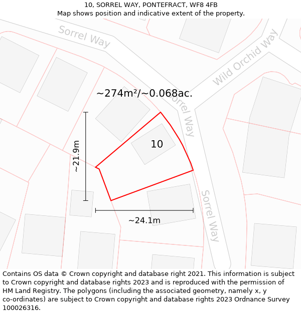 10, SORREL WAY, PONTEFRACT, WF8 4FB: Plot and title map