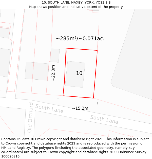 10, SOUTH LANE, HAXBY, YORK, YO32 3JB: Plot and title map