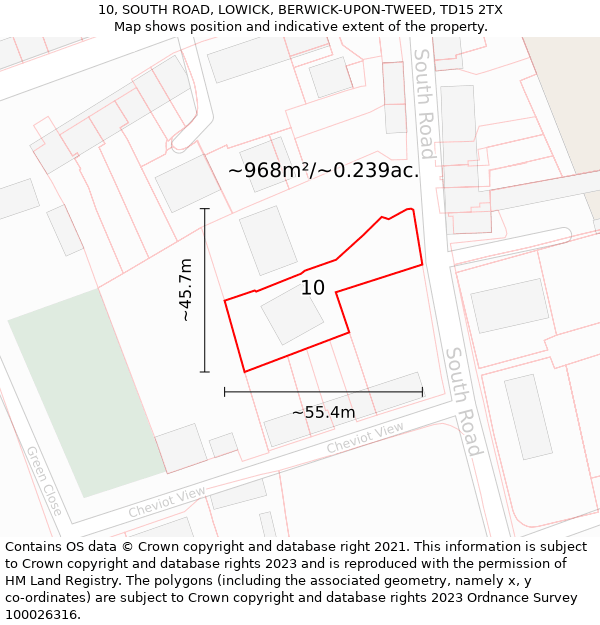 10, SOUTH ROAD, LOWICK, BERWICK-UPON-TWEED, TD15 2TX: Plot and title map