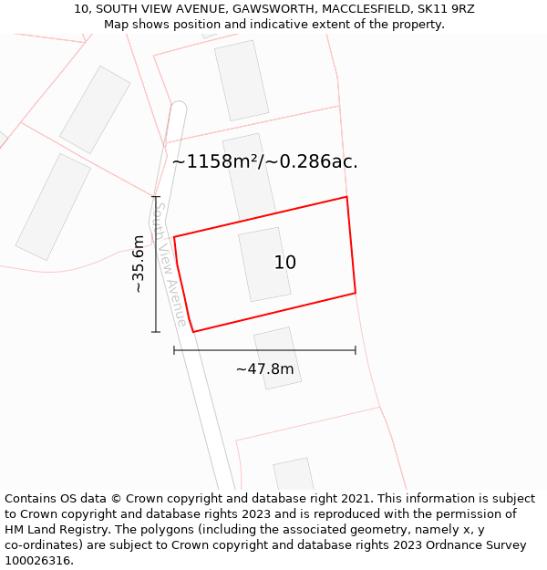 10, SOUTH VIEW AVENUE, GAWSWORTH, MACCLESFIELD, SK11 9RZ: Plot and title map