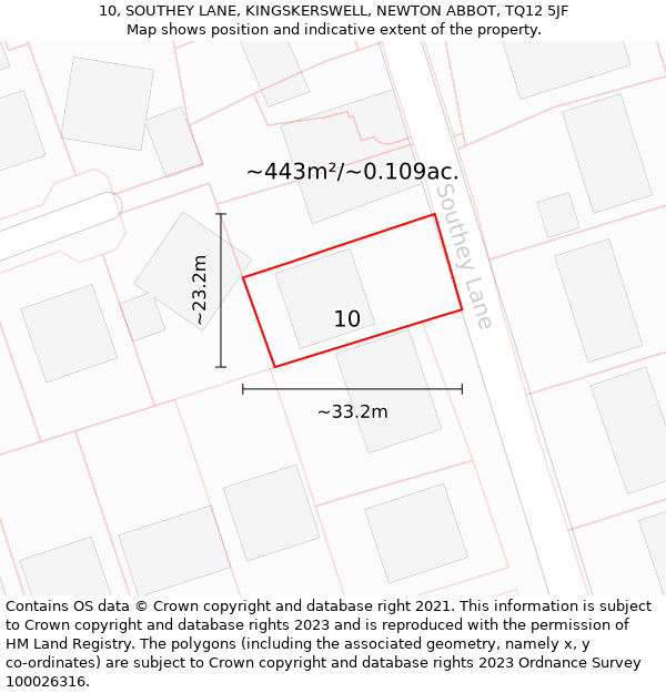 10, SOUTHEY LANE, KINGSKERSWELL, NEWTON ABBOT, TQ12 5JF: Plot and title map