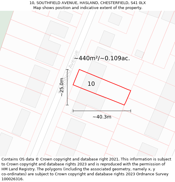 10, SOUTHFIELD AVENUE, HASLAND, CHESTERFIELD, S41 0LX: Plot and title map