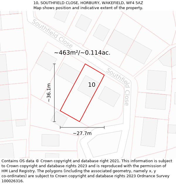 10, SOUTHFIELD CLOSE, HORBURY, WAKEFIELD, WF4 5AZ: Plot and title map