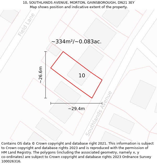 10, SOUTHLANDS AVENUE, MORTON, GAINSBOROUGH, DN21 3EY: Plot and title map