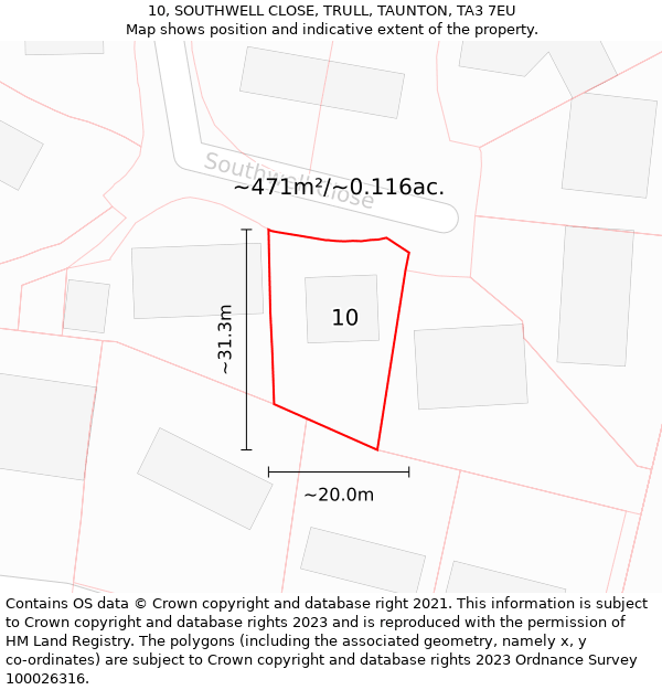 10, SOUTHWELL CLOSE, TRULL, TAUNTON, TA3 7EU: Plot and title map