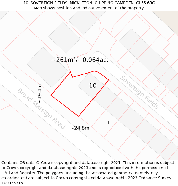 10, SOVEREIGN FIELDS, MICKLETON, CHIPPING CAMPDEN, GL55 6RG: Plot and title map