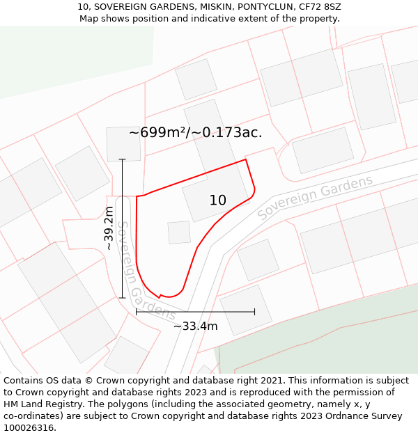 10, SOVEREIGN GARDENS, MISKIN, PONTYCLUN, CF72 8SZ: Plot and title map