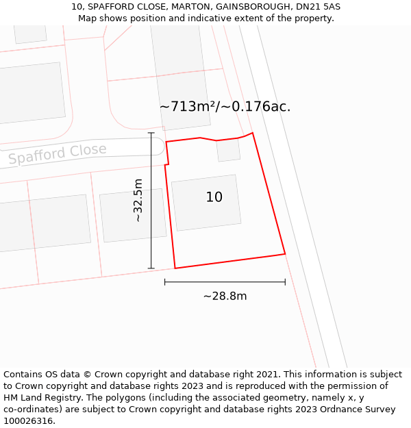 10, SPAFFORD CLOSE, MARTON, GAINSBOROUGH, DN21 5AS: Plot and title map