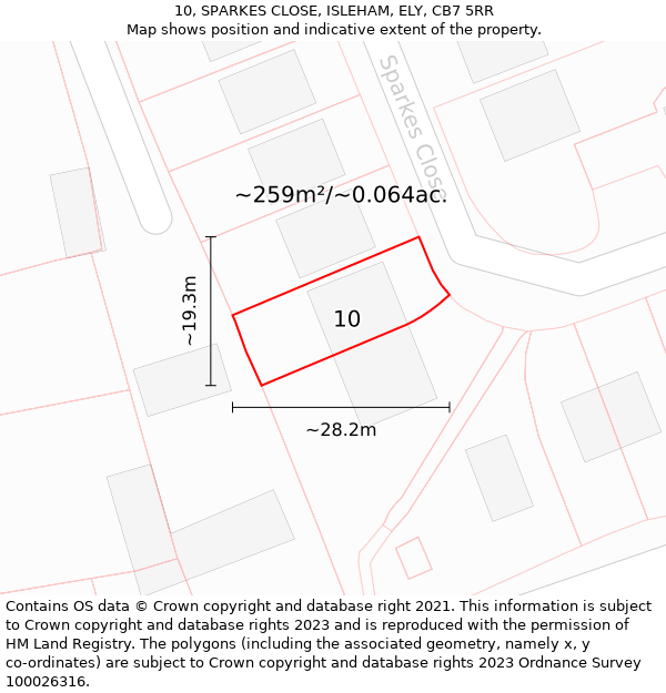 10, SPARKES CLOSE, ISLEHAM, ELY, CB7 5RR: Plot and title map