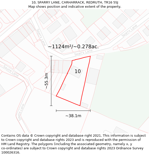 10, SPARRY LANE, CARHARRACK, REDRUTH, TR16 5SJ: Plot and title map