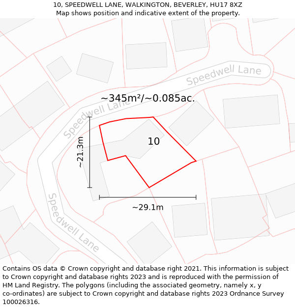 10, SPEEDWELL LANE, WALKINGTON, BEVERLEY, HU17 8XZ: Plot and title map