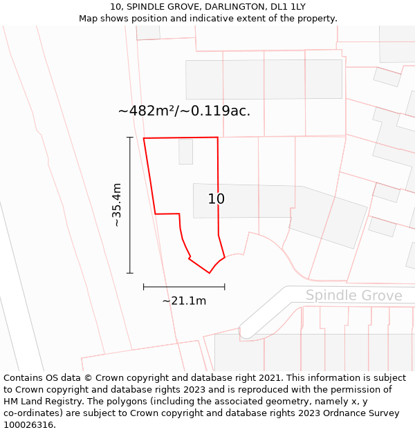 10, SPINDLE GROVE, DARLINGTON, DL1 1LY: Plot and title map