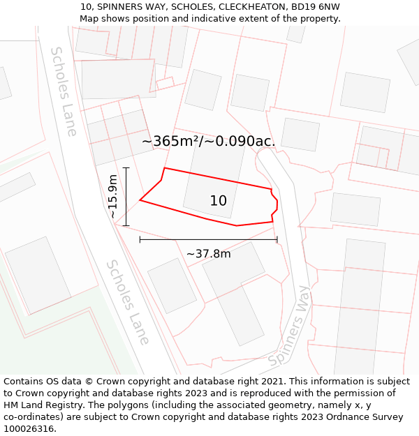 10, SPINNERS WAY, SCHOLES, CLECKHEATON, BD19 6NW: Plot and title map