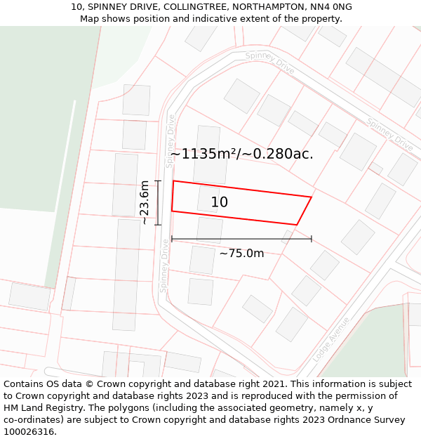 10, SPINNEY DRIVE, COLLINGTREE, NORTHAMPTON, NN4 0NG: Plot and title map