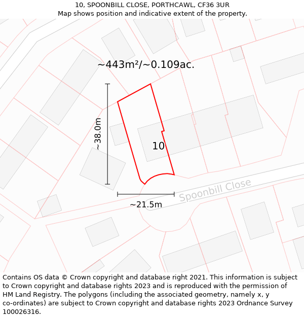 10, SPOONBILL CLOSE, PORTHCAWL, CF36 3UR: Plot and title map